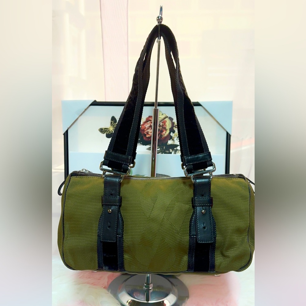 Yves Saint Laurent Olive Kahala Boston Bag, Nylon & leather, Very good cond.
